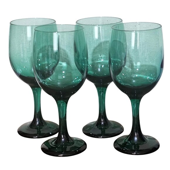 4 Libbey Premiere Dark Green Glasses 7.25" tulip shape glasses 1998 - Picture 2 of 6